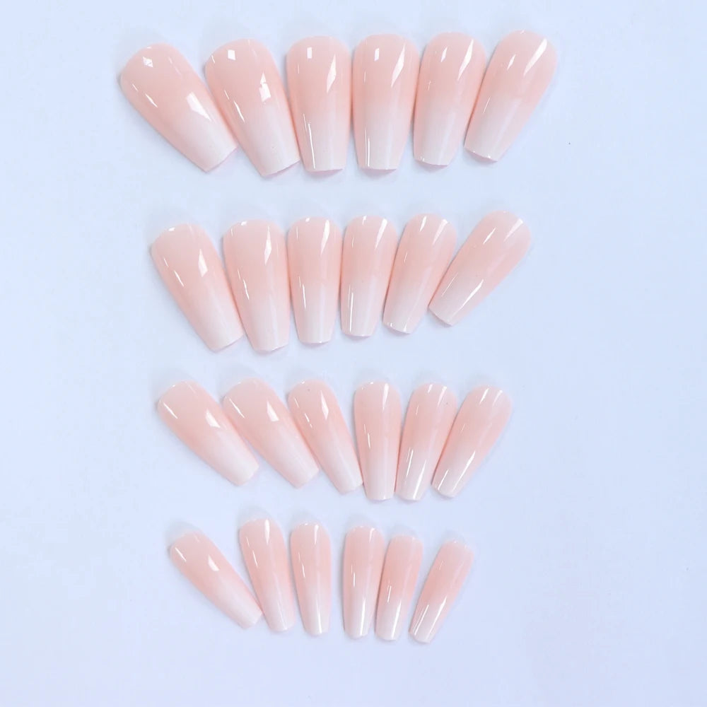 24PCS Long Coffin Pink Press On Nails Fake Press On Nails Gradation